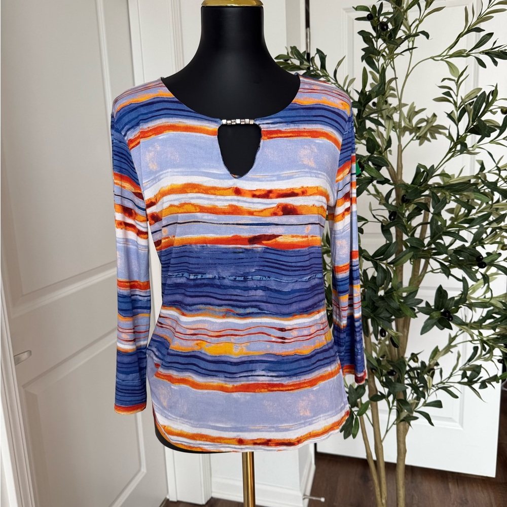 Peck & Peck Vibrant‎ Striped Long Sleeve Top